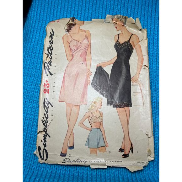 Simplicity Sewing pattern 1144 dress slip half slip 1940 size 16 bust 34 - Picture 1 of 11